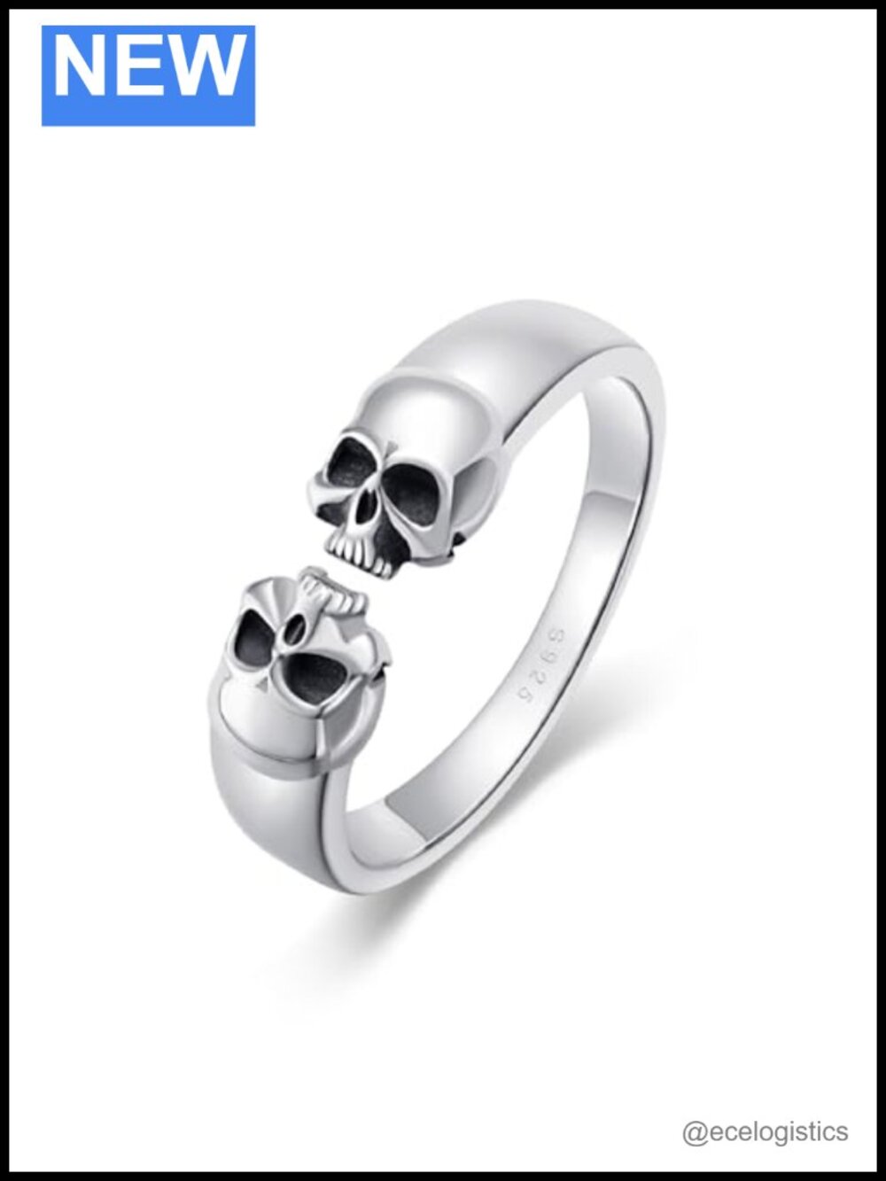 925 Sterling Silver Skull Ring Adjustable Open Skeleton Punk Gothic
